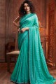Silk Saree in Turquoise Blue  with Embroidered