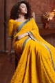 Fascinating Mustard Yellow Embroidered Silk Saree