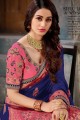 Embroidered Jacquard & Silk & Art Silk Royal Blue Pink Saree Blouse