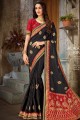 Jacquard & Silk & Art Silk Embroidered Red & Black Saree with Blouse