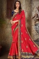 Embroidered Jacquard & Silk & Art Silk Saree in Royal blue Red