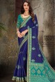 Royal blue Blue Jacquard & Silk & Art Silk Saree with Embroidered