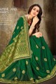 Light green Green Saree in Embroidered Jacquard & Silk & Art Silk