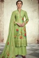 Cotton Satin Palazzo Suits in Green with dupatta