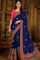 Royal Blue Georgette Embroidered Saree with Blouse