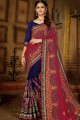 Royal blue Pink & Magenta Embroidered Saree in Silk