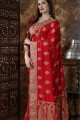 Designer Red Embroidered Art Silk Saree