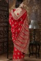 Designer Red Embroidered Art Silk Saree