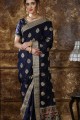 Navy Blue Art Silk Embroidered Saree with Blouse
