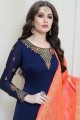 Navy Blue Churidar Suits in Satin Georgette with Satin Georgette