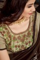 Georgette & Satin Brown Saree in Embroidered