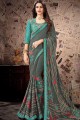 Latest Embroidered Georgette & Satin Saree in Grey