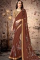 Saree in Brown Georgette & Satin with Embroidered