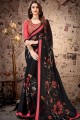 Black Georgette & Satin Embroidered Saree with Blouse