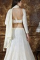 Embroidered Lehenga Choli with Dupatta in off White Georgette