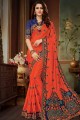 Silk Saree in Orange with Embroidered