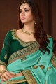 Aqua Blue & Dark Green  Silk Saree with Embroidered