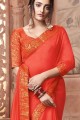Weaving Satin & Silk Orange Saree Blouse