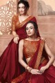 Satin & Silk Saree with Weaving in Maroon