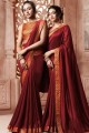 Satin & Silk Saree with Weaving in Maroon