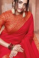 Satin & Silk Saree in Red with Weaving