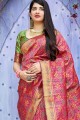 Dark Pink Weaving Saree in Art Silk