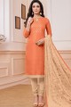Orange Linen Churidar Suits in Satin