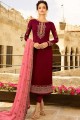 Maroon Georgette Straight Pant Straight Pant Suit in Satin