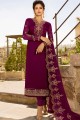 Purple Straight Pant Suit with Georgette Satin