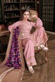 Baby Pink Satin Silk Sharara Suits