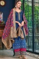 Silk Satin Dark Blue Sharara Suits with dupatta