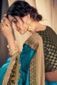 Satin & Silk Saree in Blue with Embroidered