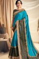 Satin & Silk Saree in Blue with Embroidered