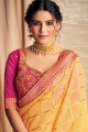 Embroidered Georgette & Silk Yellow Saree Blouse