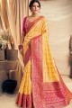 Embroidered Georgette & Silk Yellow Saree Blouse