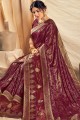 wine  Net & Silk Patch Saree with Blouse