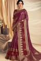 wine  Net & Silk Patch Saree with Blouse
