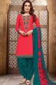 Red Patiala Suits in Cotton Satin
