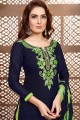 Satin Patiala Suits with Cotton in Navy Blue
