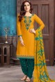 Mustard Yellow Satin Patiala Salwar Patiala Suits with Cotton