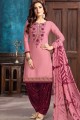 Satin Patiala Suits in Pink with Cotton