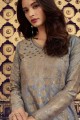 Grey Palazzo Suits in Jacquard Silk