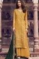 Palazzo Suits in Mustard Yellow Silk with Jacquard