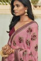Pink Chiffon & Silk Embroidered Saree with Blouse