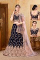 Impressive Navy blue Velvet Bridal Lehenga Choli