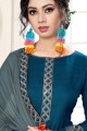 Cotton Straight Pant Suit in Blue with dupatta