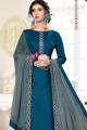 Cotton Straight Pant Suit in Blue with dupatta