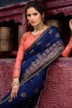 Navy Blue Saree in Art Silk with Embroidered