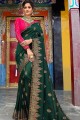 Art Silk Embroidered Pine Green Saree with Blouse