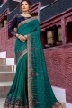 Embroidered Art Silk Saree in Teal Blue with Blouse